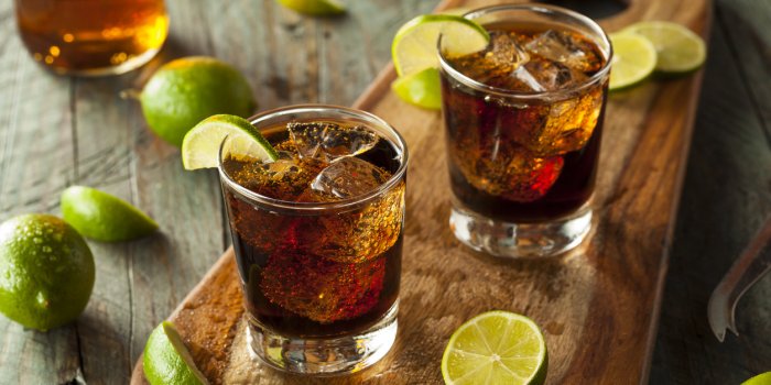 rum and cola cuba libre with lime and ice