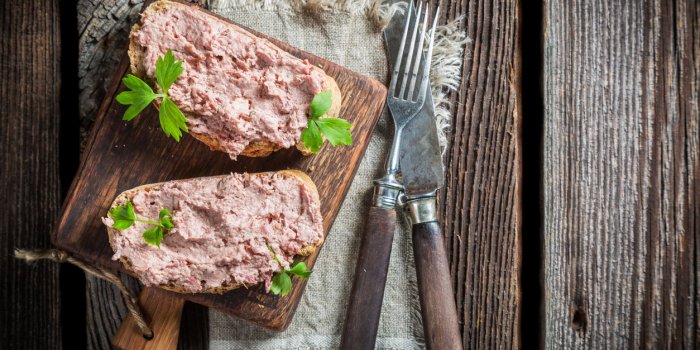 two delicious sandwich made of pate with parsley