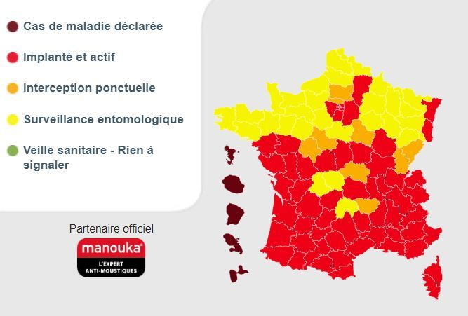 Carte : implantation du moustique-tigre en France au 20 mai 2020