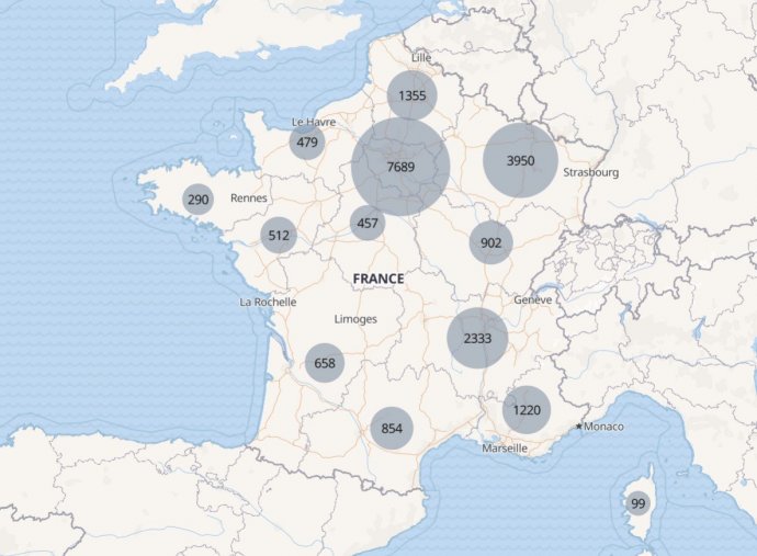 Nombre de cas hospitalisés de nouveau coronavirus le 30 mars 2020, en France par région