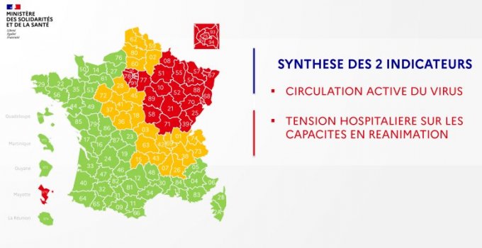 Carte : synthèse de l'activité épidémique en France selon Santé publique France