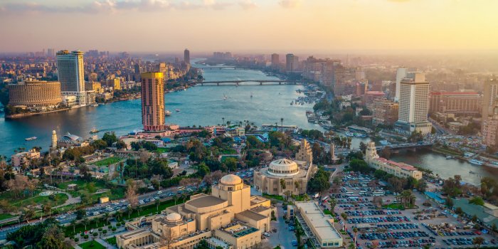 panorama of cairo cityscape taken during the sunset from the famous cairo tower, cairo, egypt
