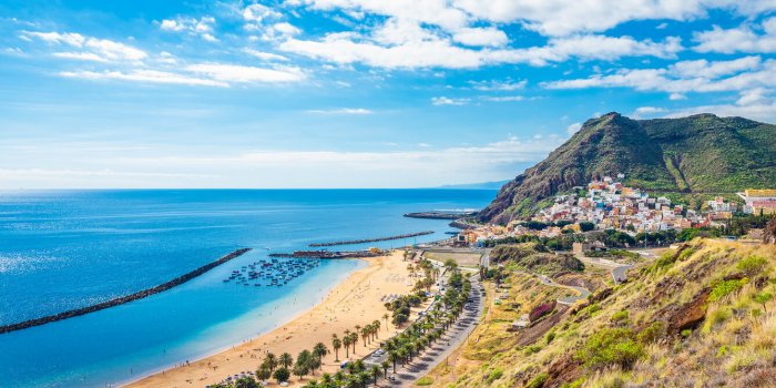 landscape with las teresitas beach and san andres village, tenerife, canary islands, spain