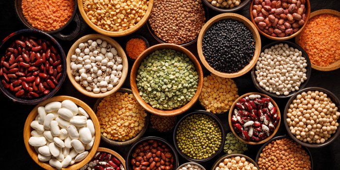 legumes, a set consisting of different types of beans, lentils a