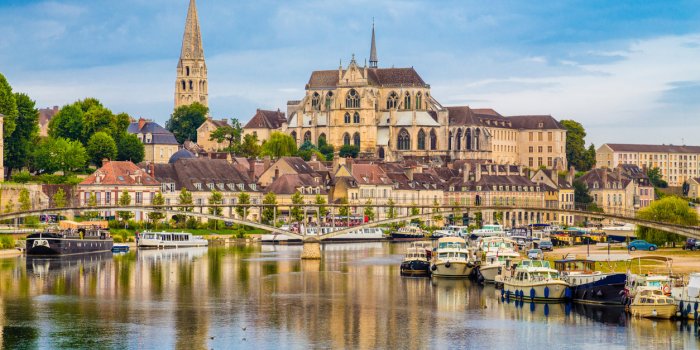 beautiful view of the historic town of auxerre with yonne river, burgundy, france