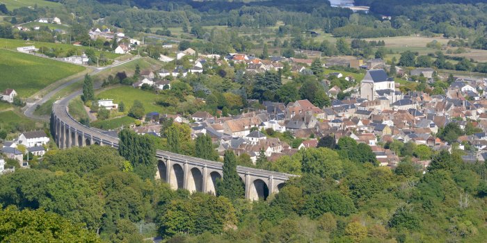 aerial view of saint-satur and its viaduct seen from town sancerre saint-satur is a commune in the cher department in cen...
