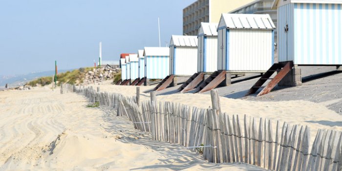 a row of attractive beach huts at hardelot, le touquet, france