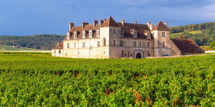 18 september 2019 view of vougeot castle in burgundy region, france