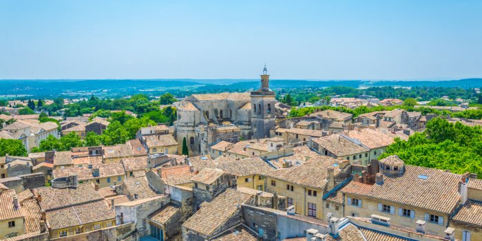 aerial view of uzes, france