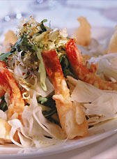 Salade de fenouil aux tempuras de crevettes