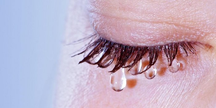 weeping woman - closeup on eye with teardrop