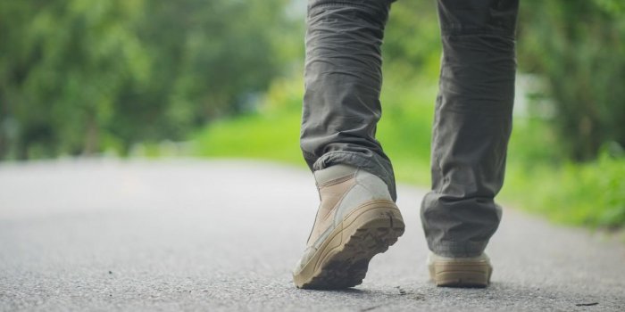 close up of man shoes walking