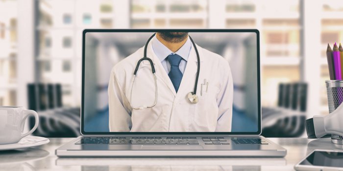 workspace doctor on the computer screen 3d illustration