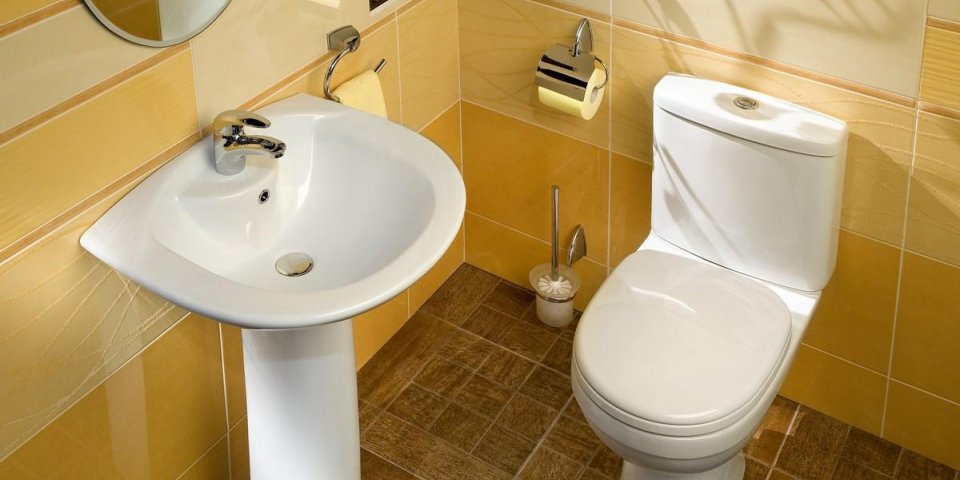 interior of modern bathroom with sink and toilet