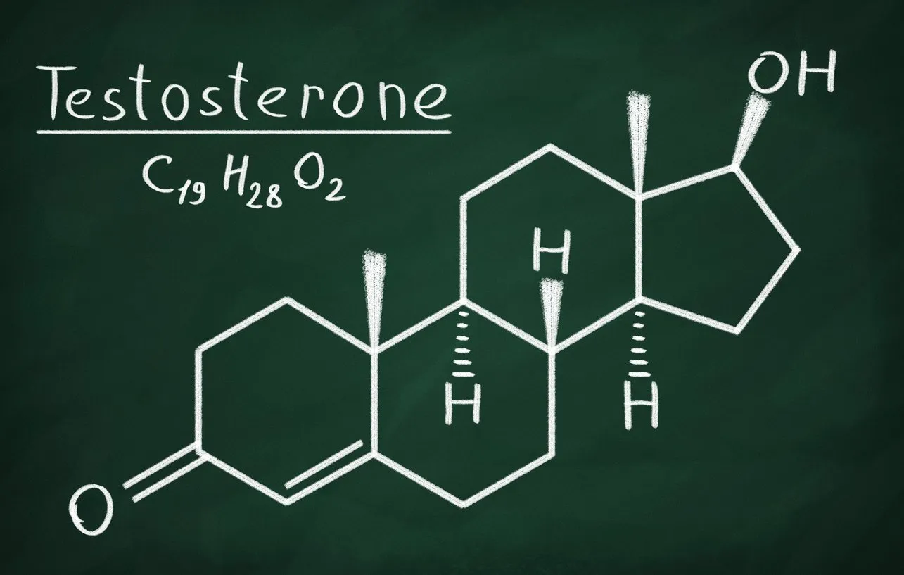 chemical formula of testosterone on a blackboard