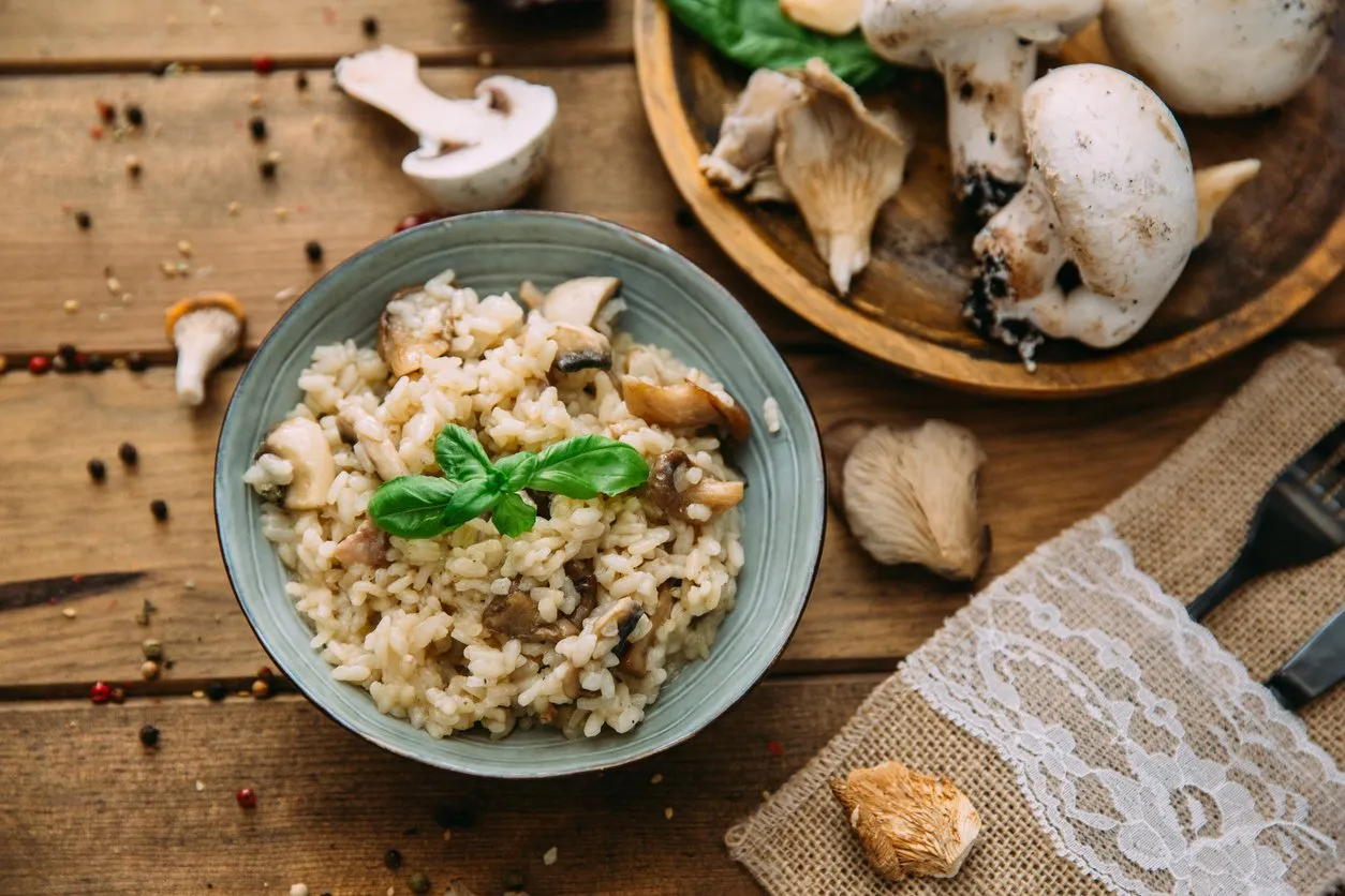 delicious rice with mushrooms and rosemary, risotto