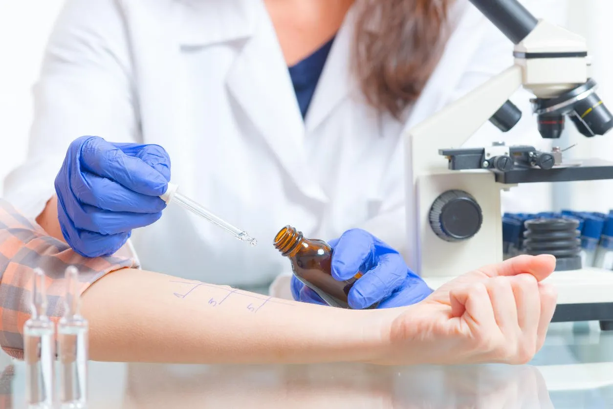 medical doctor doing allergy tests in laboratory