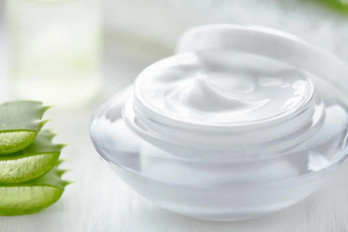 aloe vera cosmetic anti wrinkle cream skin face and body care hygiene moisture lotion wellness dermatology medicine therapy mask treatment in product container on white background