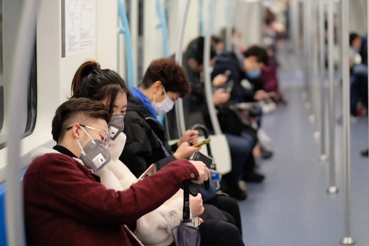 shanghai china-jan2020  new type coronavirus pneumonia in wuhan has been spreading many cities in china people wearing surgical mask sitting in subway in shanghai