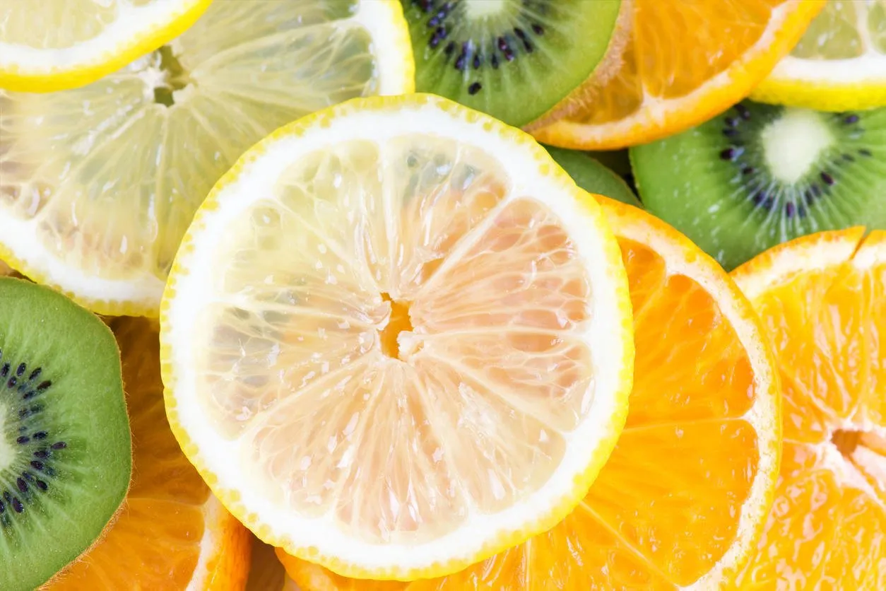 collection de tranches de fruits fond d'aliments sains