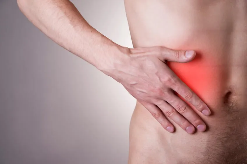 douleur dans le côté droit de l'homme attaque de l'appendicite red dot