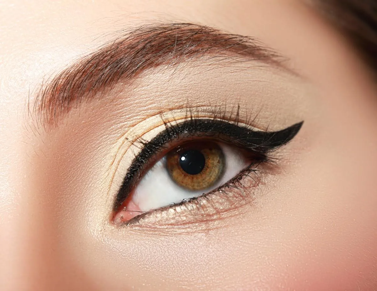 cosmetics & make-up beautiful female eye with sexy black liner makeup fashion big arrow shape on woman's eyelid chic evening make-up