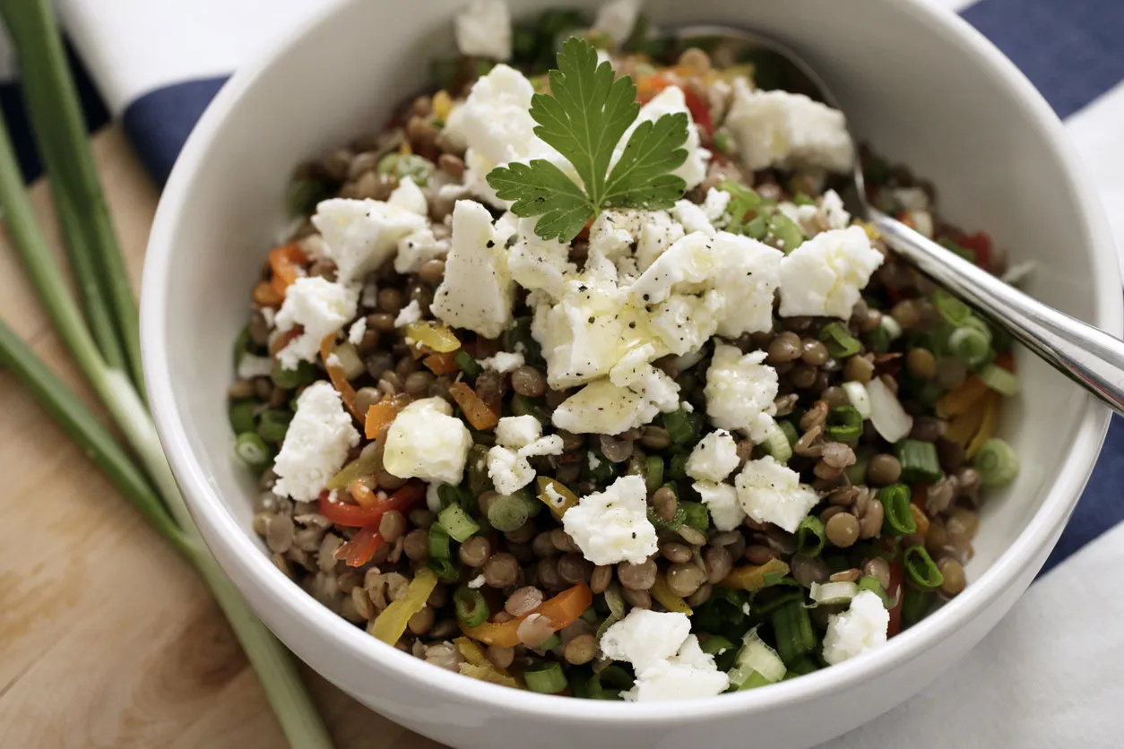 lentil salad with greek feta and olive oil