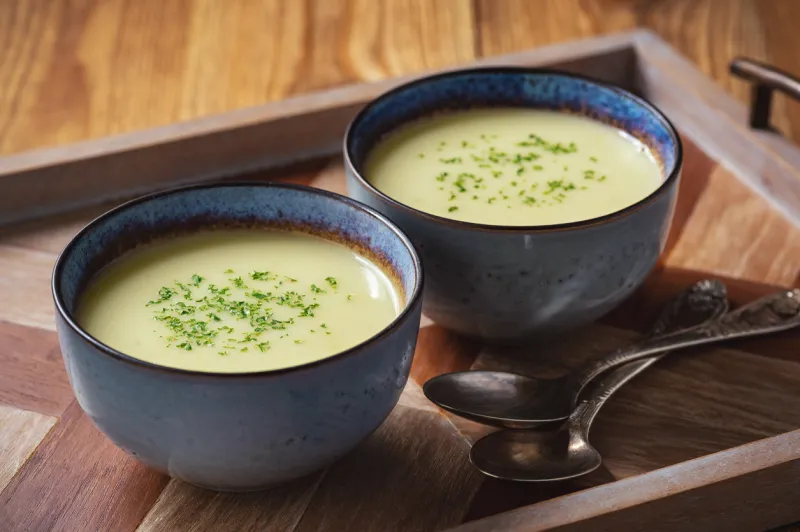 leek and potato cream soup with cheese
