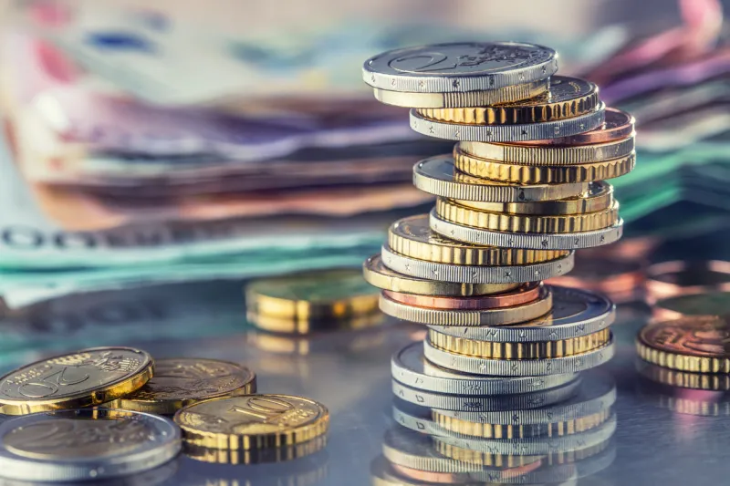 money euro coins euro money euro currencycoins stacked on each other in different positions money concept