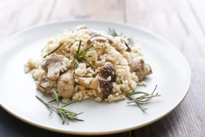 risotto with mushrooms, fresh herbs and parmesan cheese