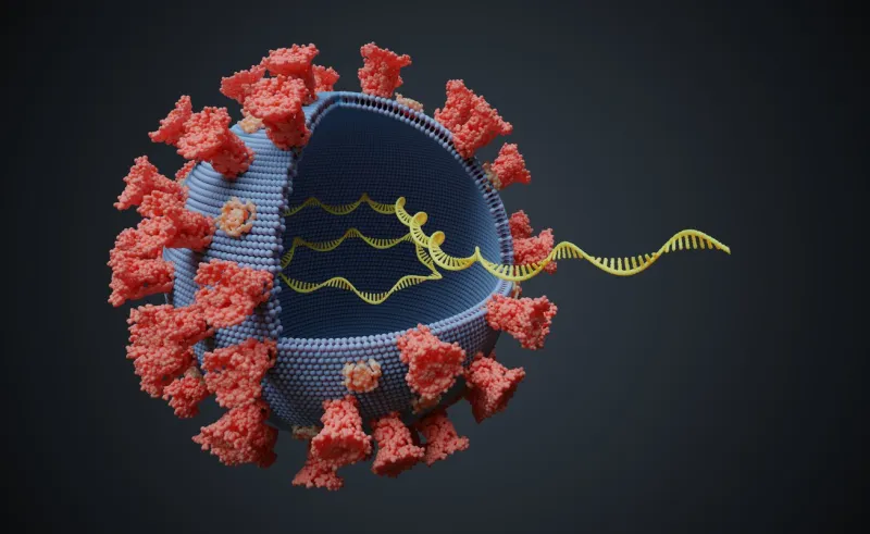 virus with rna molecule inside viral genetics concept 3d rendered illustration