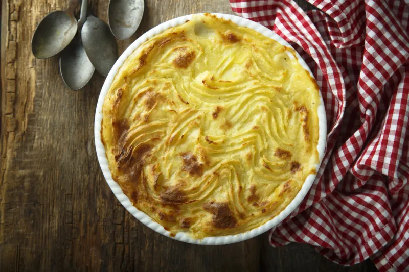 homemade fish pie with mashed potato