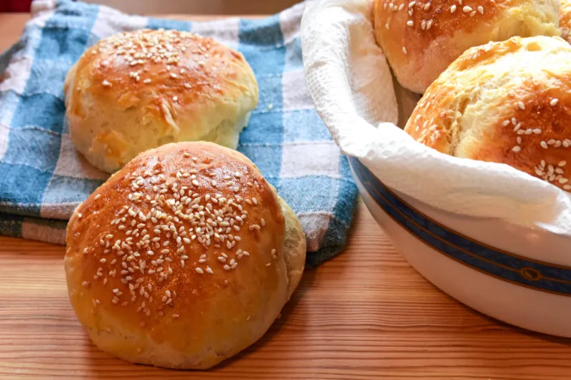 closeup still life food photography  homemade bread whit sesame at wooden background