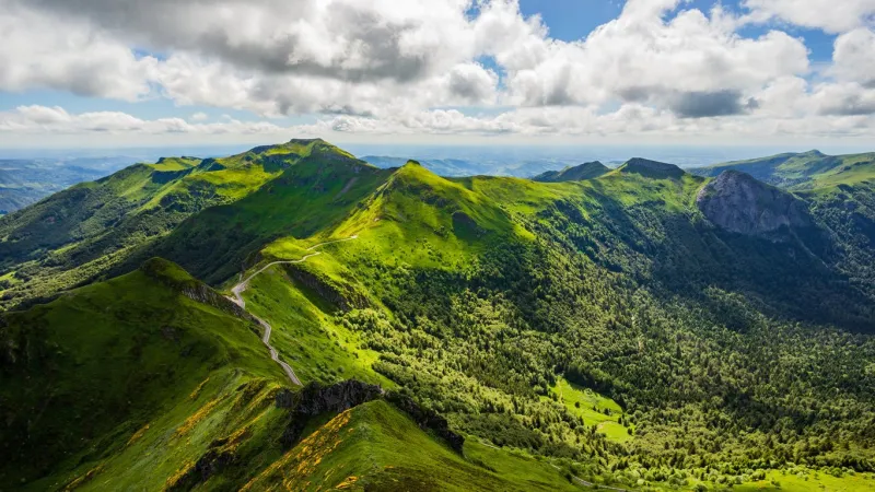 landscape of volcanic mountains (view from puy mary, massif central, france)