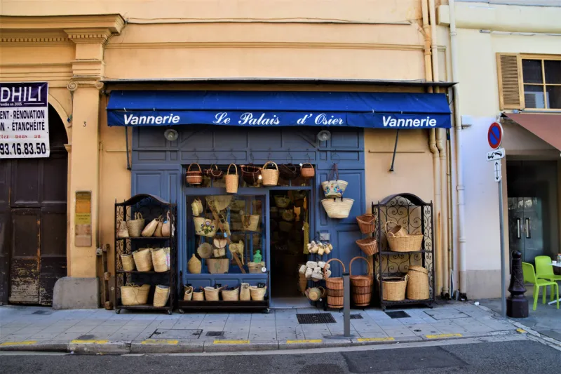 nice, france - october 2 2019  street view of basket shop in old town daytime