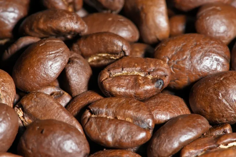 coffee beans, close up photograph taken in studio