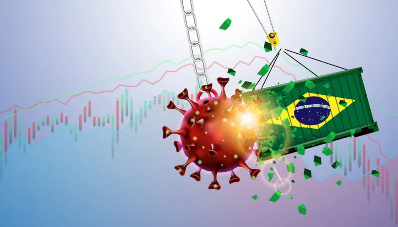 the economic crisis impact of the brazil stock market and business from the outbreak of the disease coronavirus or covid-19 vector illustration design