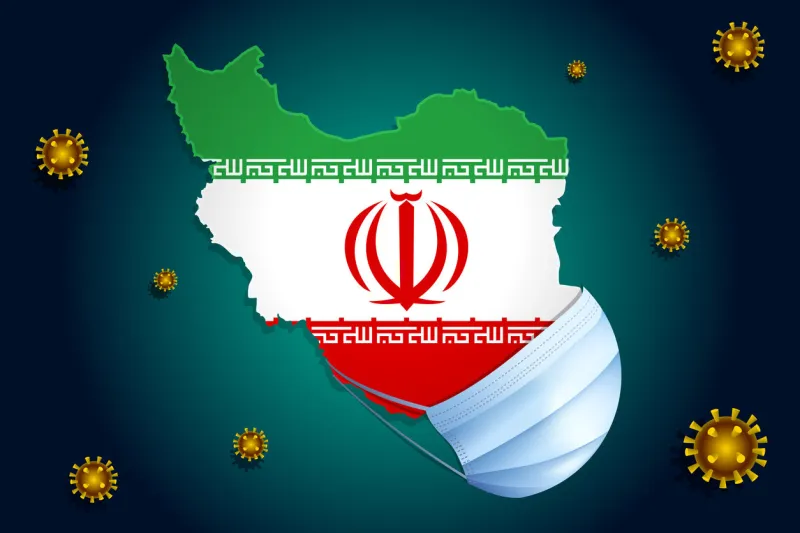 coronavirus or corona virus concept map with flag of iran on background in a medical mask protects itself from ncov viruses are around iran