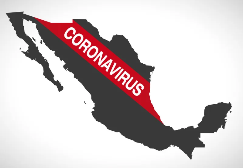mexico map with coronavirus warning illustration
