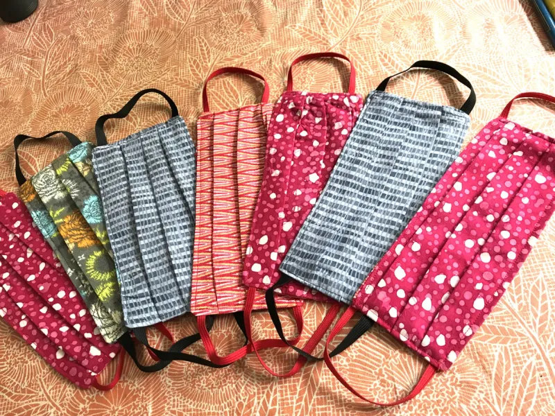 these are handmade hand sewn cotton pleated face masked