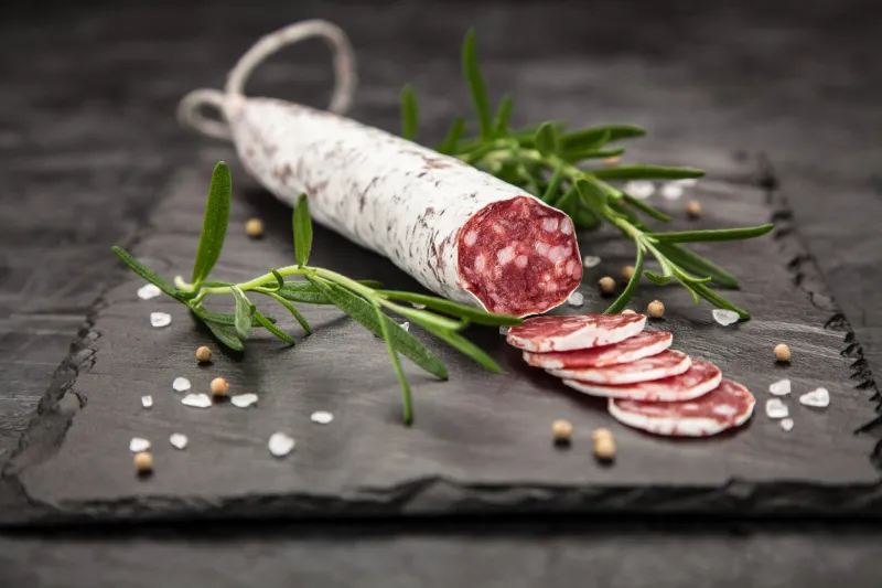 traditional italian salami on dark background