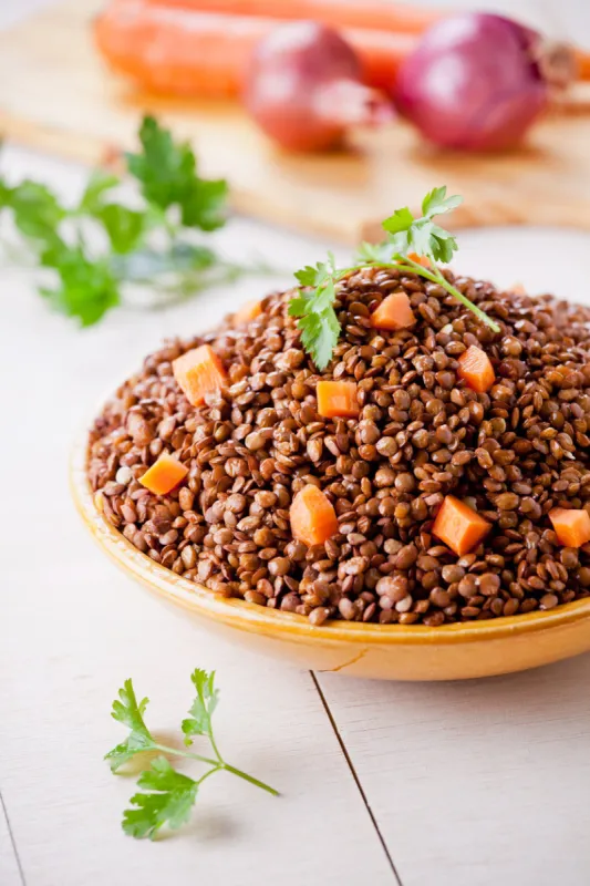 close up of some organic brown lentils