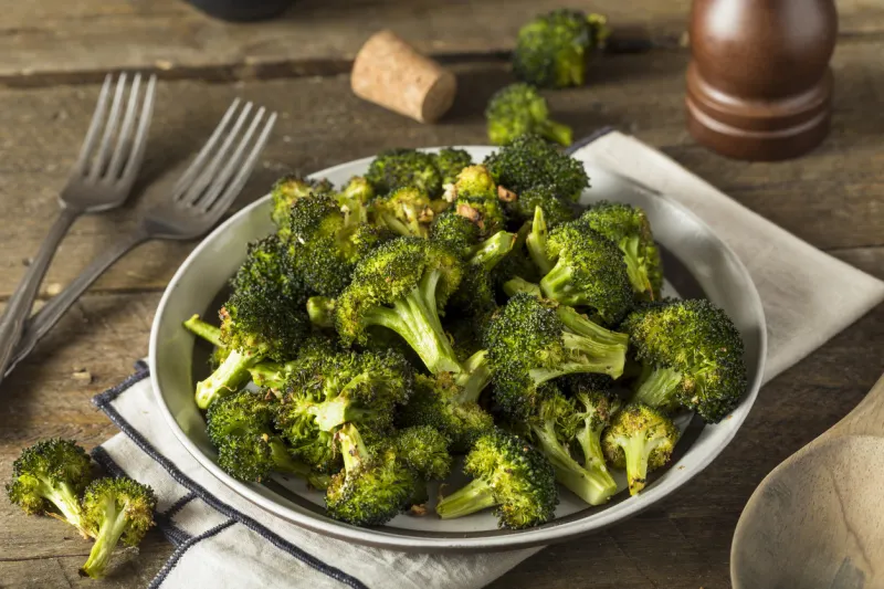 organic green roasted broccoli florets with garlic
