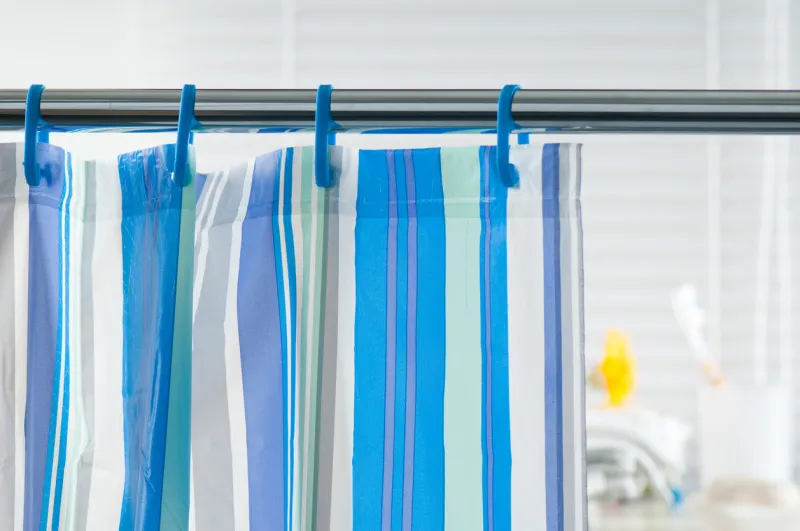 close-up of a striped shower curtain