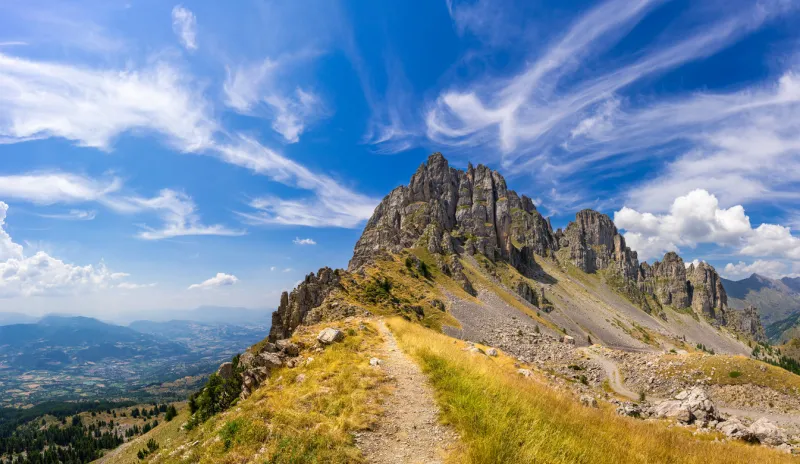 chabrieres needles (aiguilles de chabrieres) in the ecrins national park in summer hautes-alpes, southern french alps, france