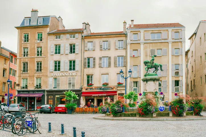 nancy, france - october 9, 2015  unknown people in a small square near the shops near saint-epvre's basilica