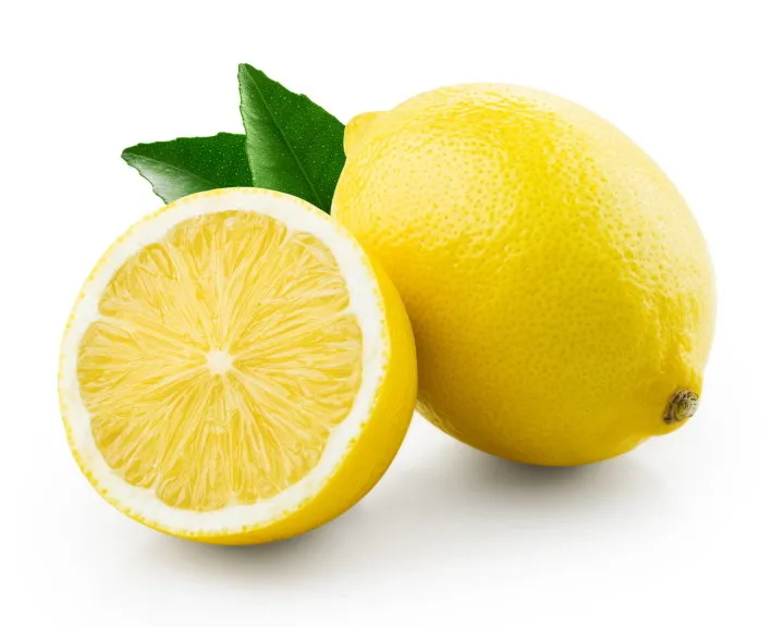 fresh lemon with half on white background