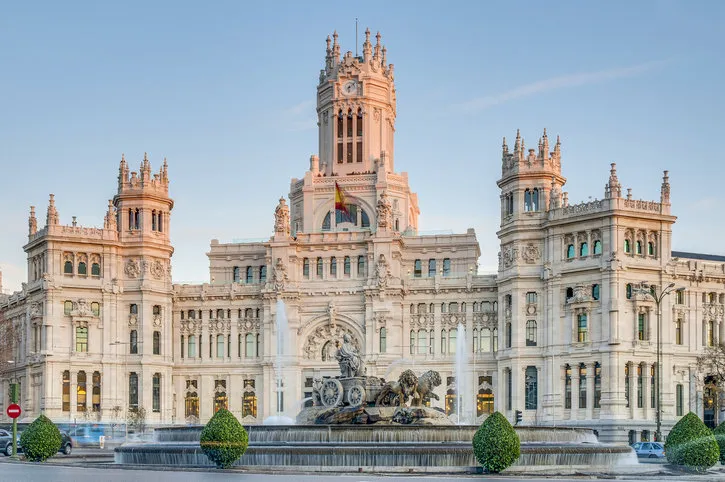 cibeles fountain located downtown madrid, spain