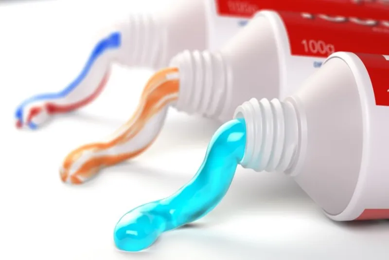 tubes of toothpaste in different colors and differnt types of toothpaste 3d illustration