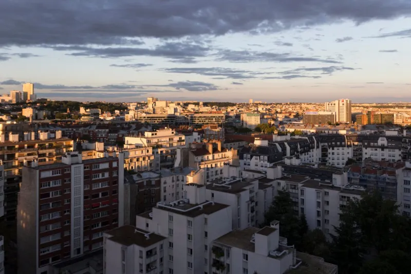 elevated view of apartment blocks in montreuil, a paris suburb